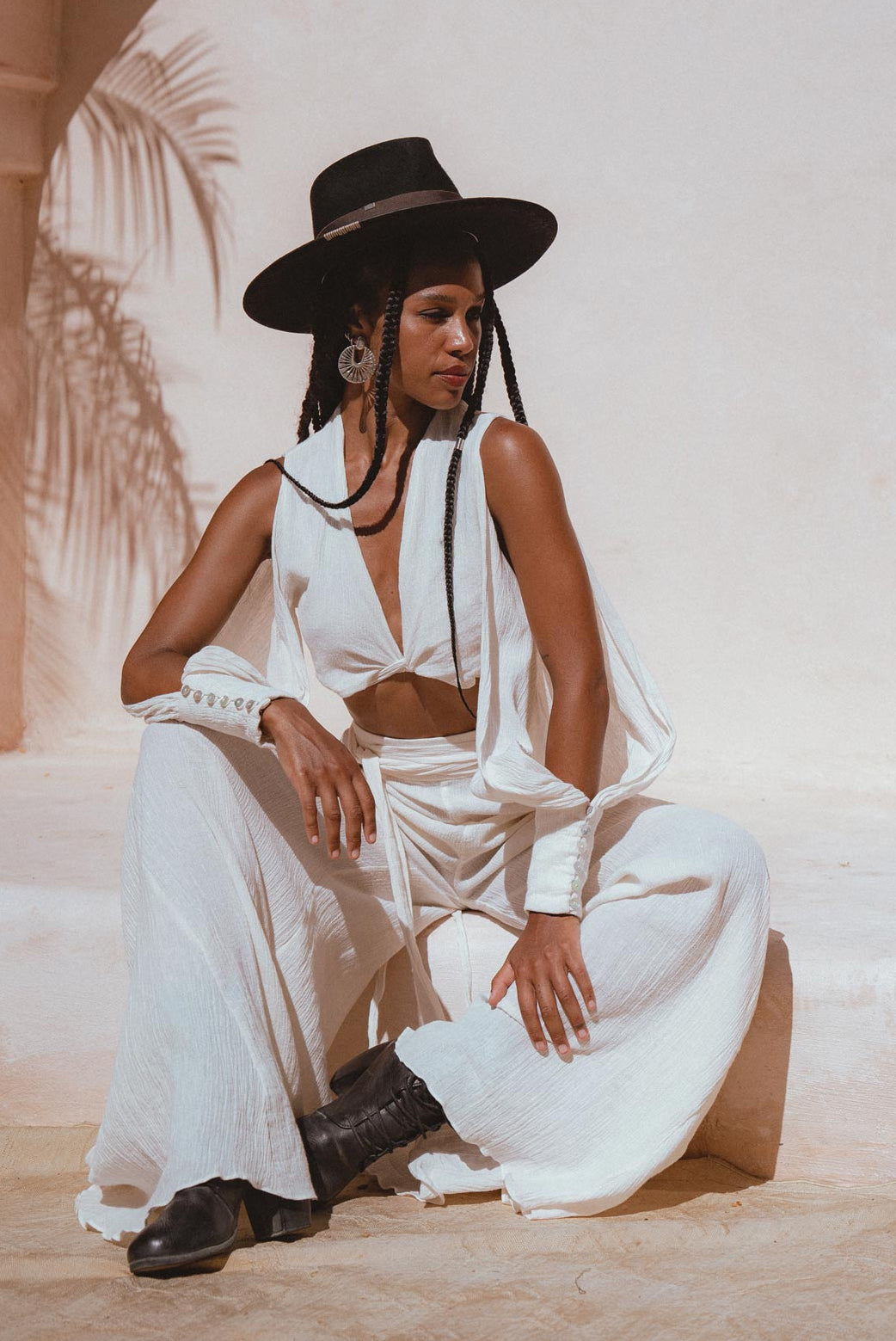 Off - White Ambrosia Set Top and Pants • Organic Boho Top & Trousers for Women - AYA Sacred Wear