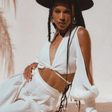Off - White Ambrosia Set Top and Pants • Organic Boho Top & Trousers for Women - AYA Sacred Wear