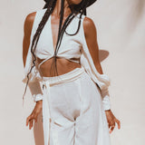 Off - White Ambrosia Set Top and Pants • Organic Boho Top & Trousers for Women - AYA Sacred Wear