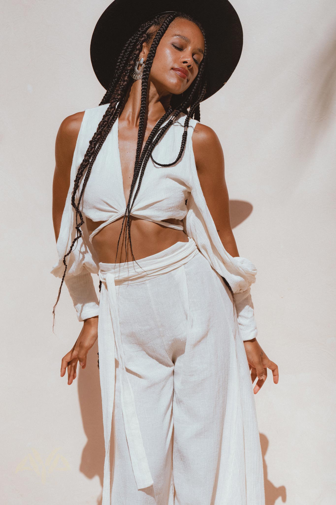 Off - White Ambrosia Set Top and Pants • Organic Boho Top & Trousers for Women - AYA Sacred Wear