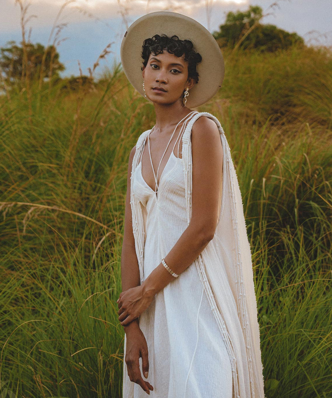 Off White Athena Cape • Bohemian Macrame Robe for Women • Boho Braided Cape Dress - AYA Sacred Wear