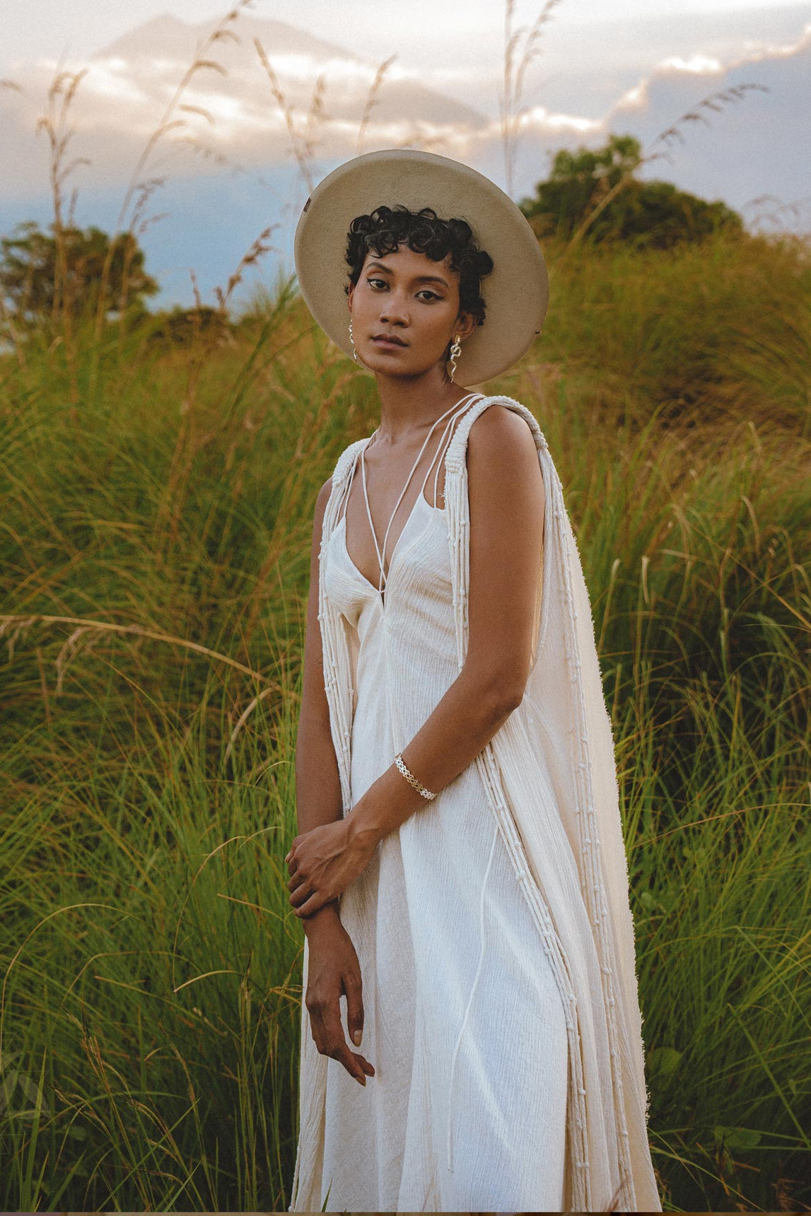 Off White Athena Cape • Bohemian Macrame Robe for Women • Boho Braided Cape Dress - AYA Sacred Wear