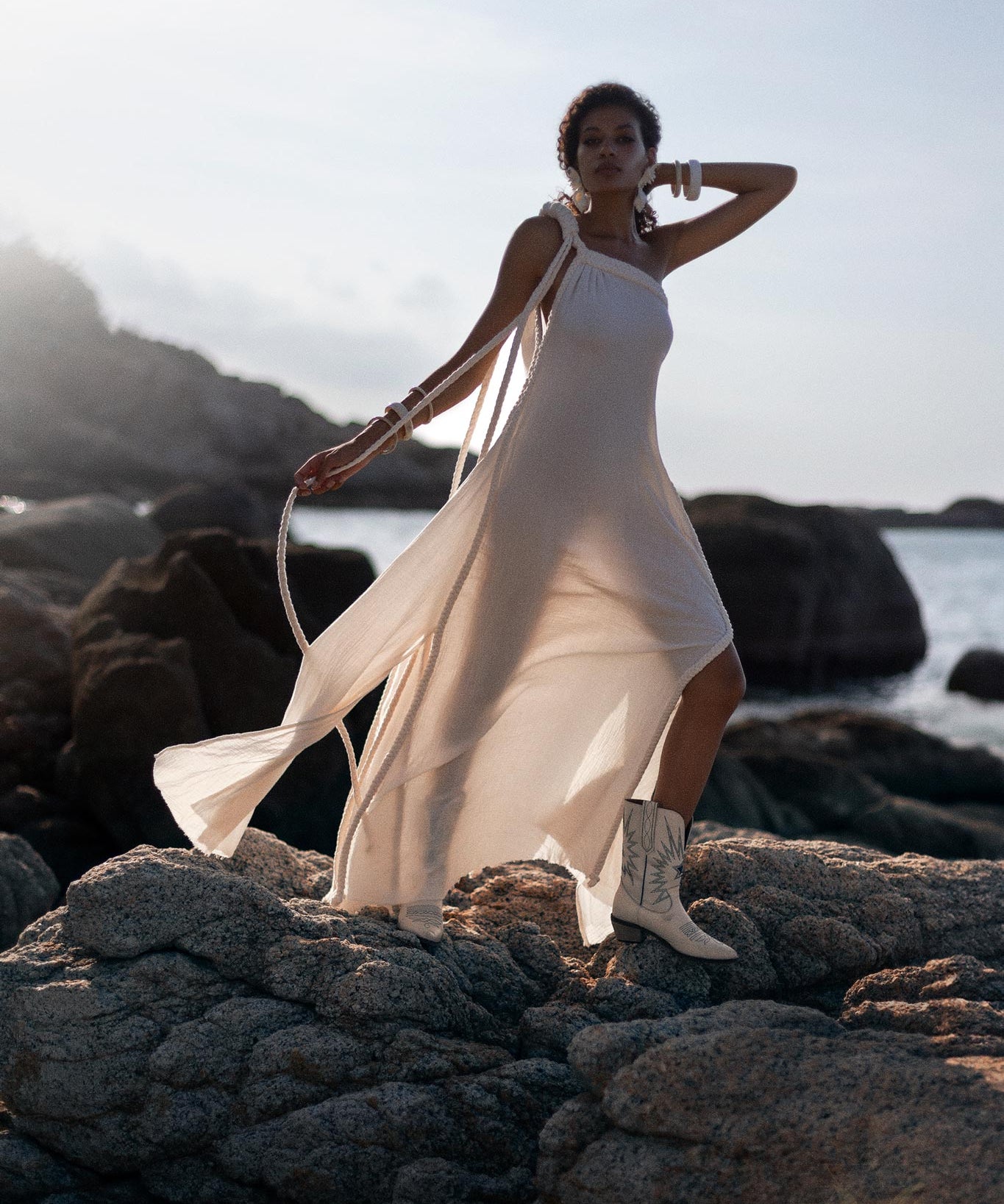 Off - White Aurora Greek Goddess Dress • Greek Gown Toga Dress • Asymmetrical One Shoulder Dress - AYA Sacred Wear