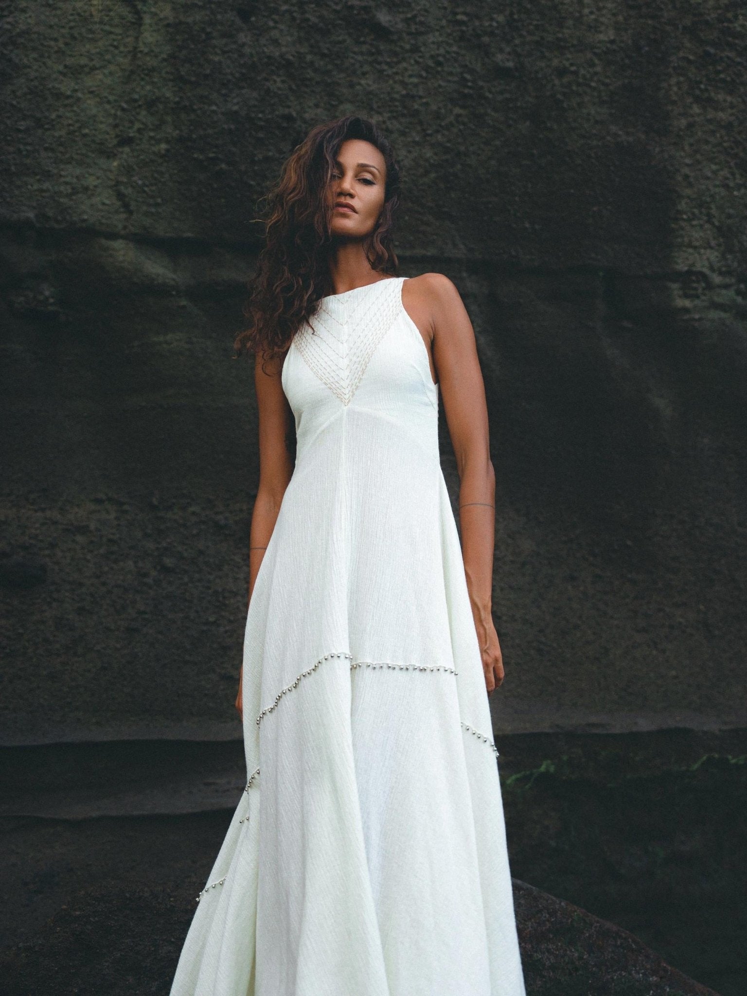 Off White Bhakti Dress • Bridal Hand Embroidered Dress • Organic Wedding Dress - AYA Sacred Wear