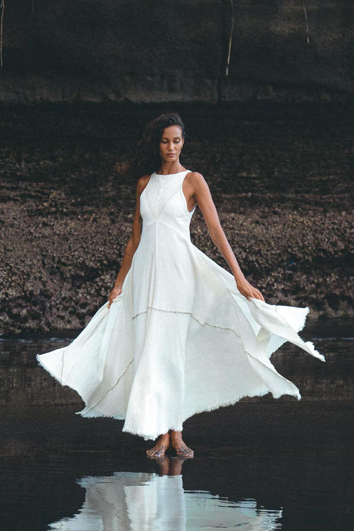 Off White Bhakti Dress • Bridal Hand Embroidered Dress • Organic Wedding Dress - AYA Sacred Wear
