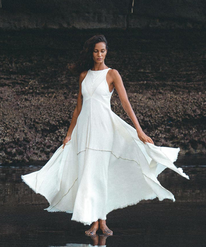 Off White Bhakti Dress • Bridal Hand Embroidered Dress • Organic Wedding Dress - AYA Sacred Wear