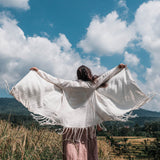 Off - White Bohemian Raw Cotton Coat Cape Wrap - AYA Sacred Wear