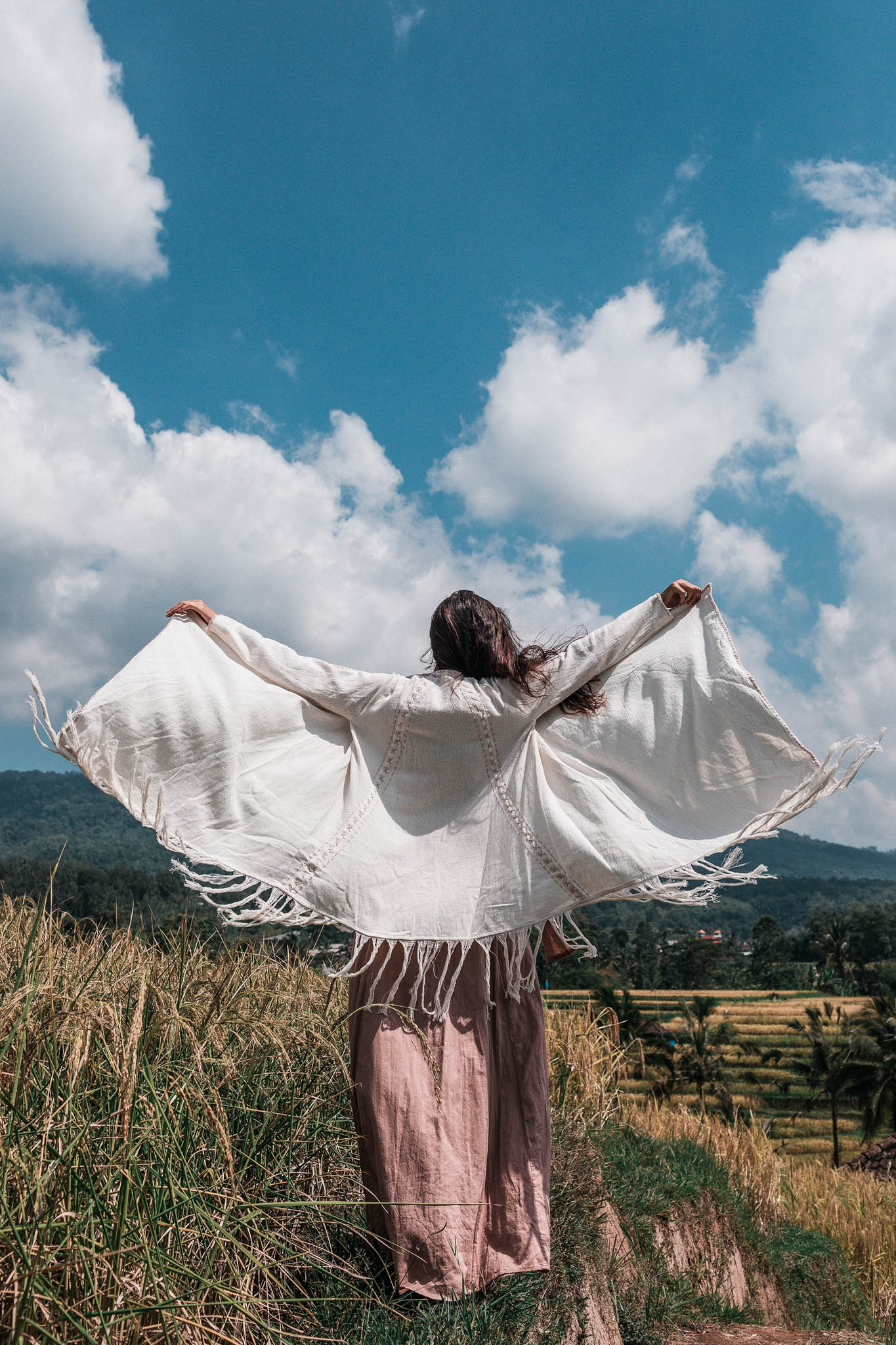 Off - White Bohemian Raw Cotton Coat Cape Wrap - AYA Sacred Wear