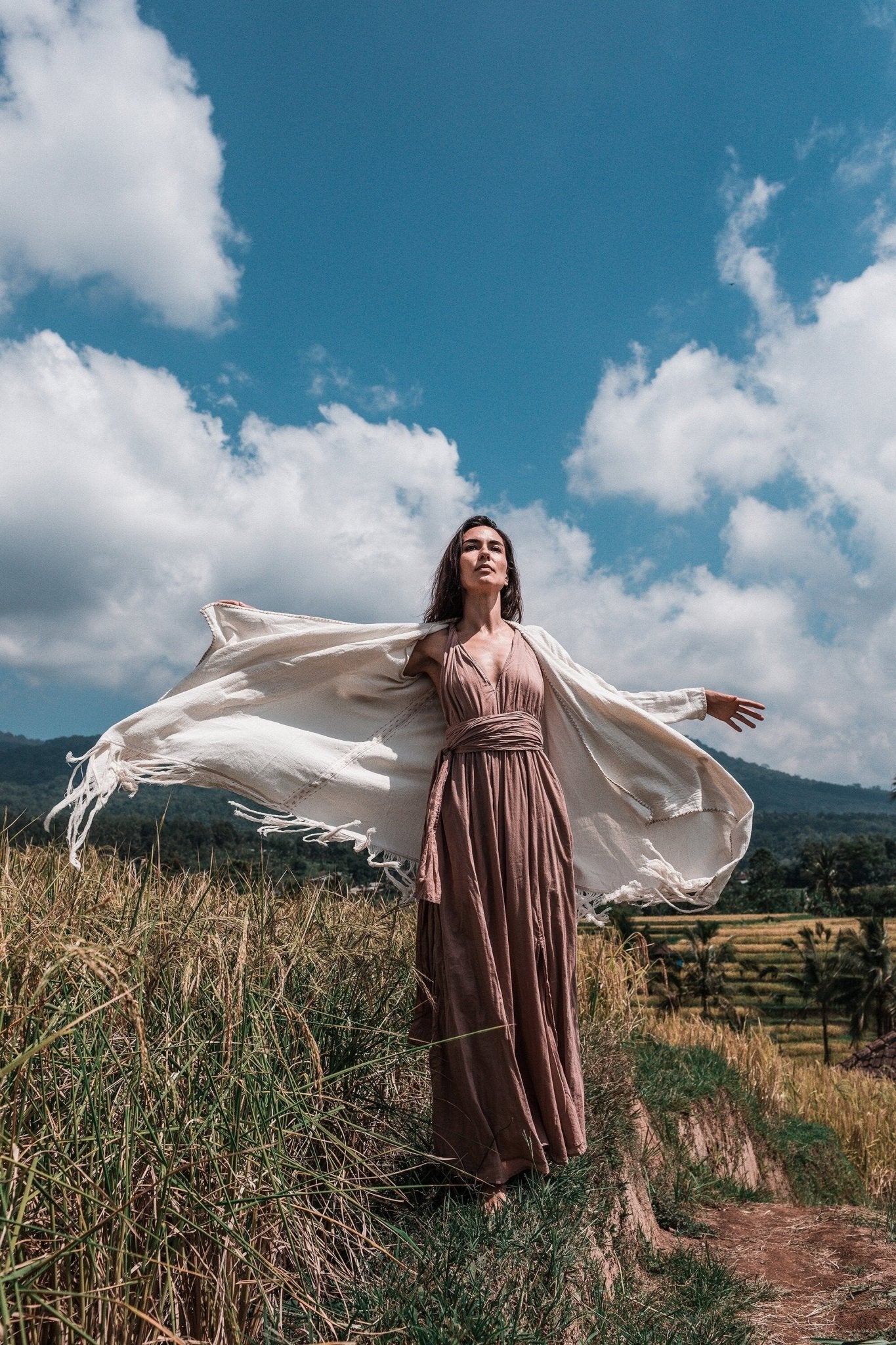 Off-White Bohemian Raw Cotton Coat Cape Wrap - AYA Sacred Wear