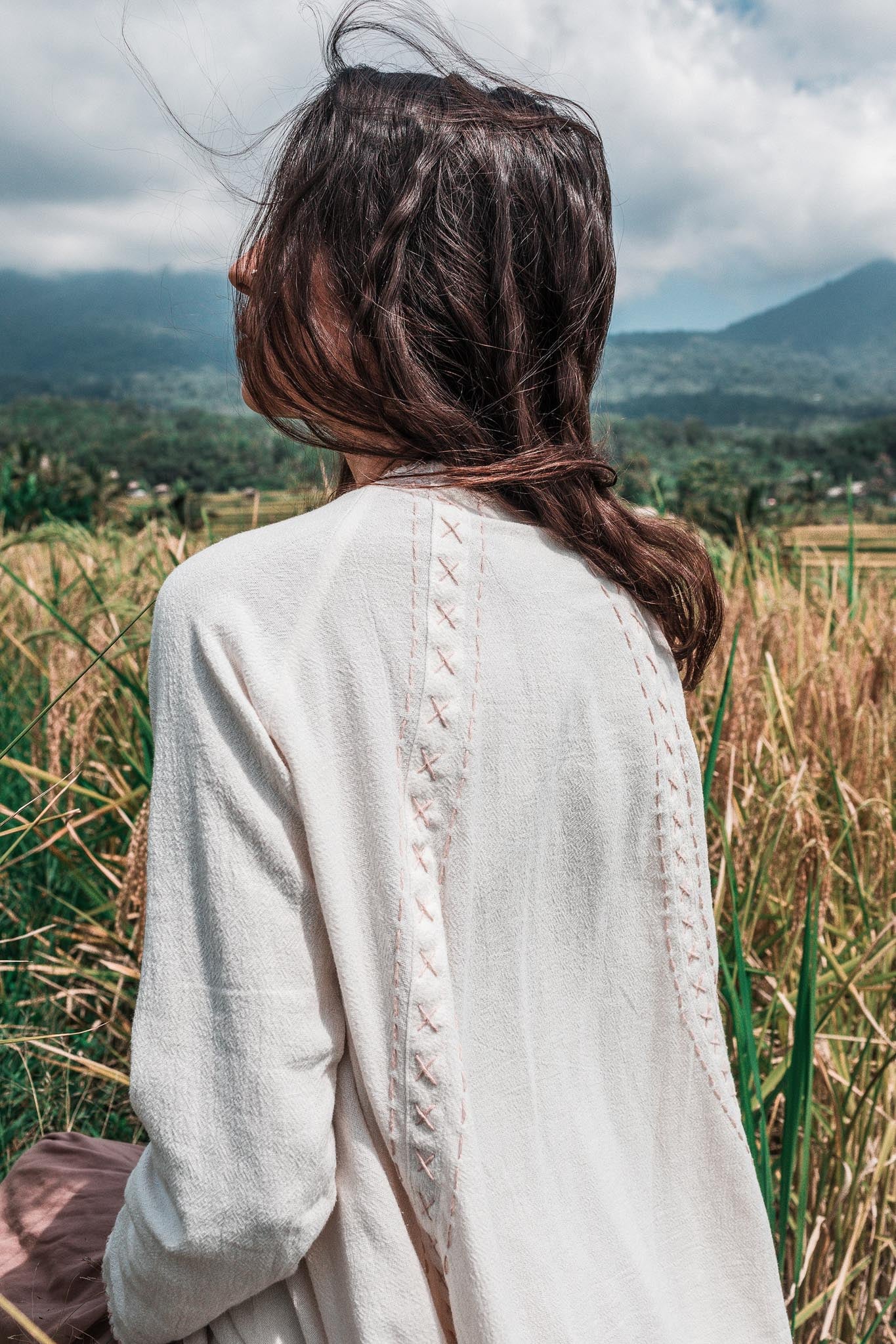 Off - White Bohemian Raw Cotton Coat Cape Wrap - AYA Sacred Wear
