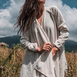 Off - White Bohemian Raw Cotton Coat Cape Wrap - AYA Sacred Wear