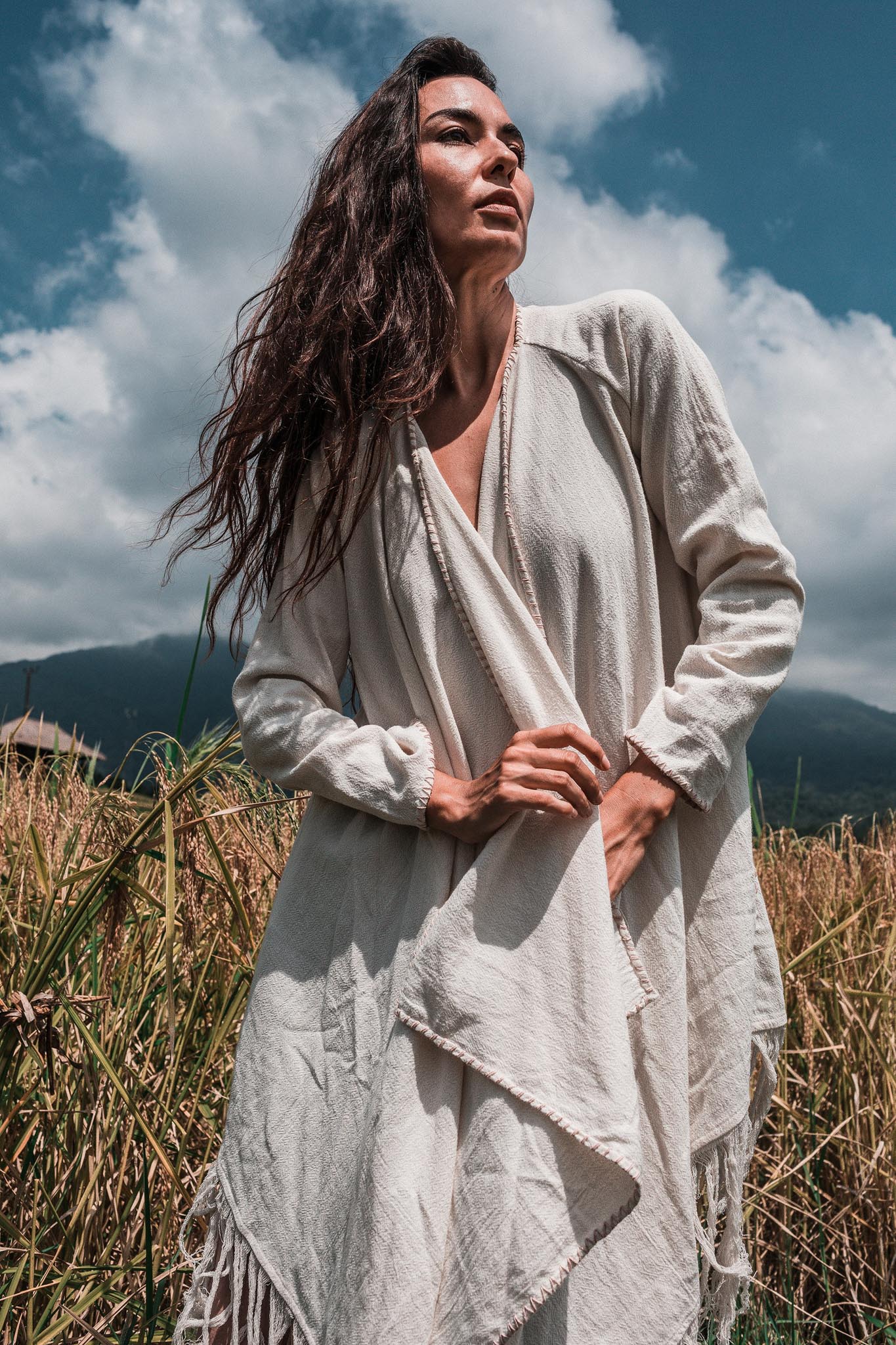 Off - White Bohemian Raw Cotton Coat Cape Wrap - AYA Sacred Wear
