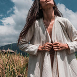 Off - White Bohemian Raw Cotton Coat Cape Wrap - AYA Sacred Wear