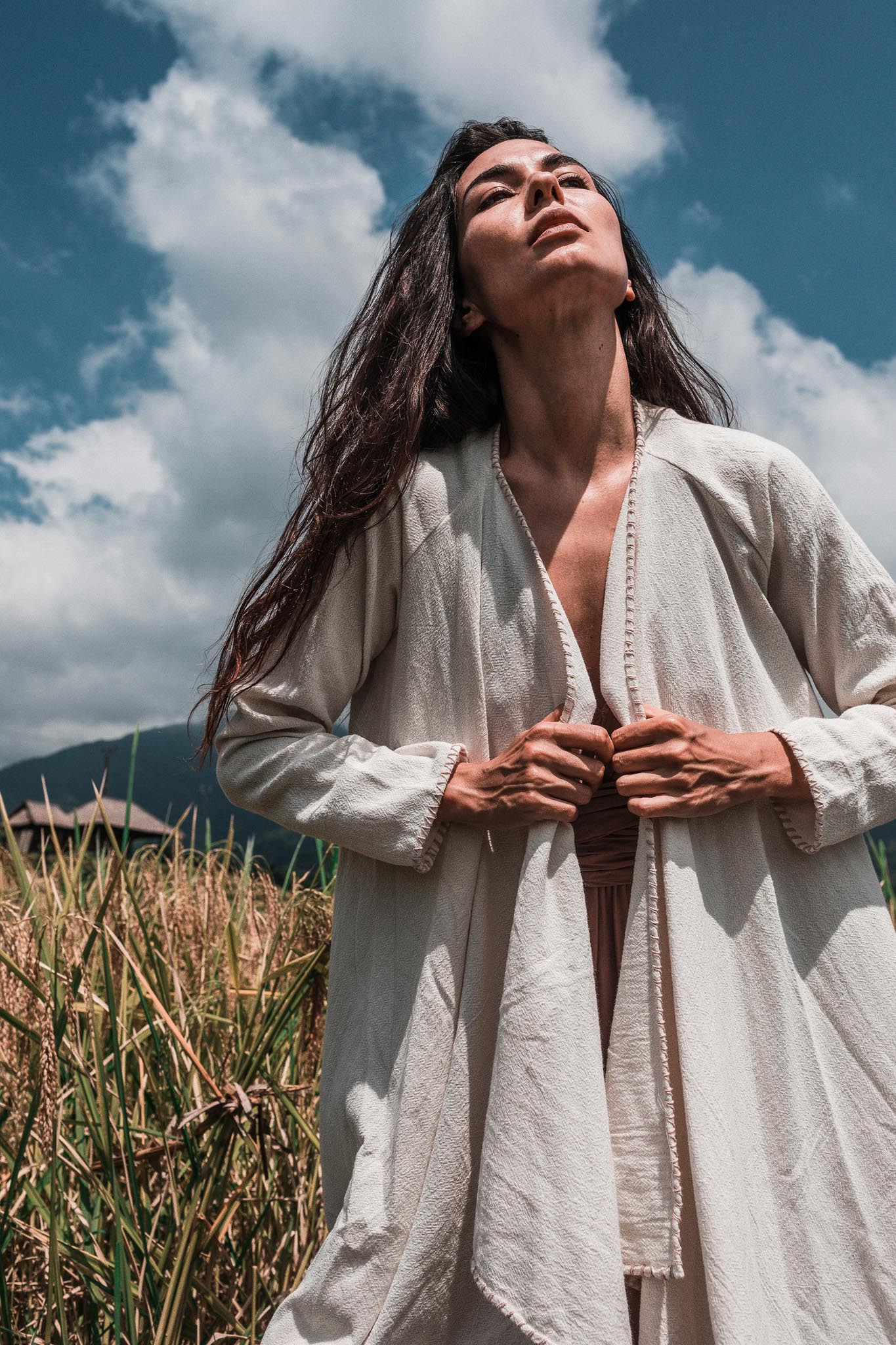 Off - White Bohemian Raw Cotton Coat Cape Wrap - AYA Sacred Wear