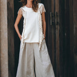Off - White Bohemian Top with Tassels Sides - AYA Sacred Wear