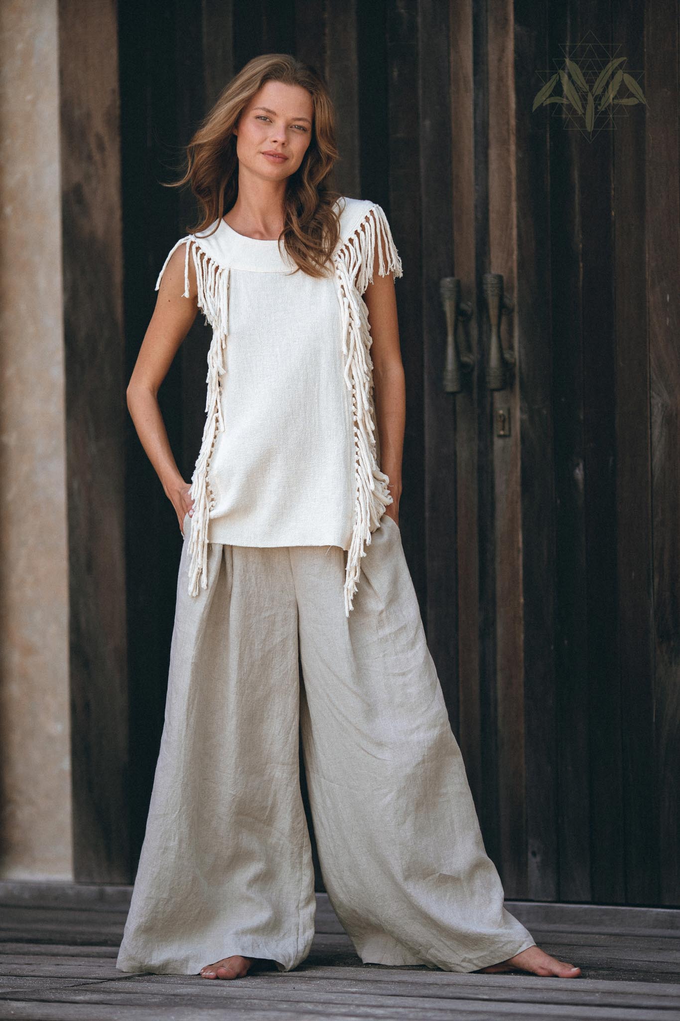 Off - White Bohemian Top with Tassels Sides - AYA Sacred Wear