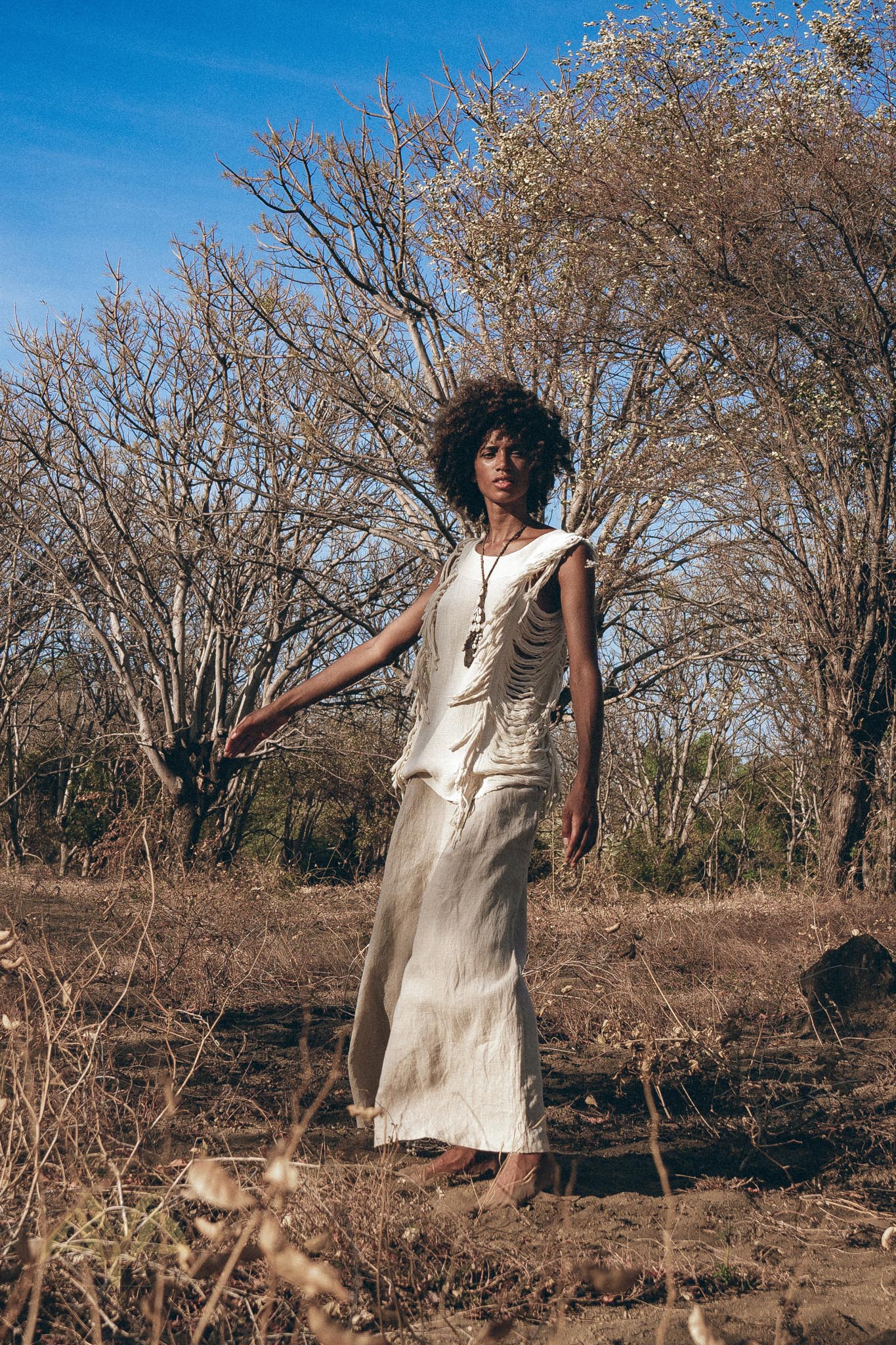 Off - White Bohemian Top with Tassels Sides - AYA Sacred Wear