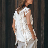 Off - White Bohemian Top with Tassels Sides - AYA Sacred Wear