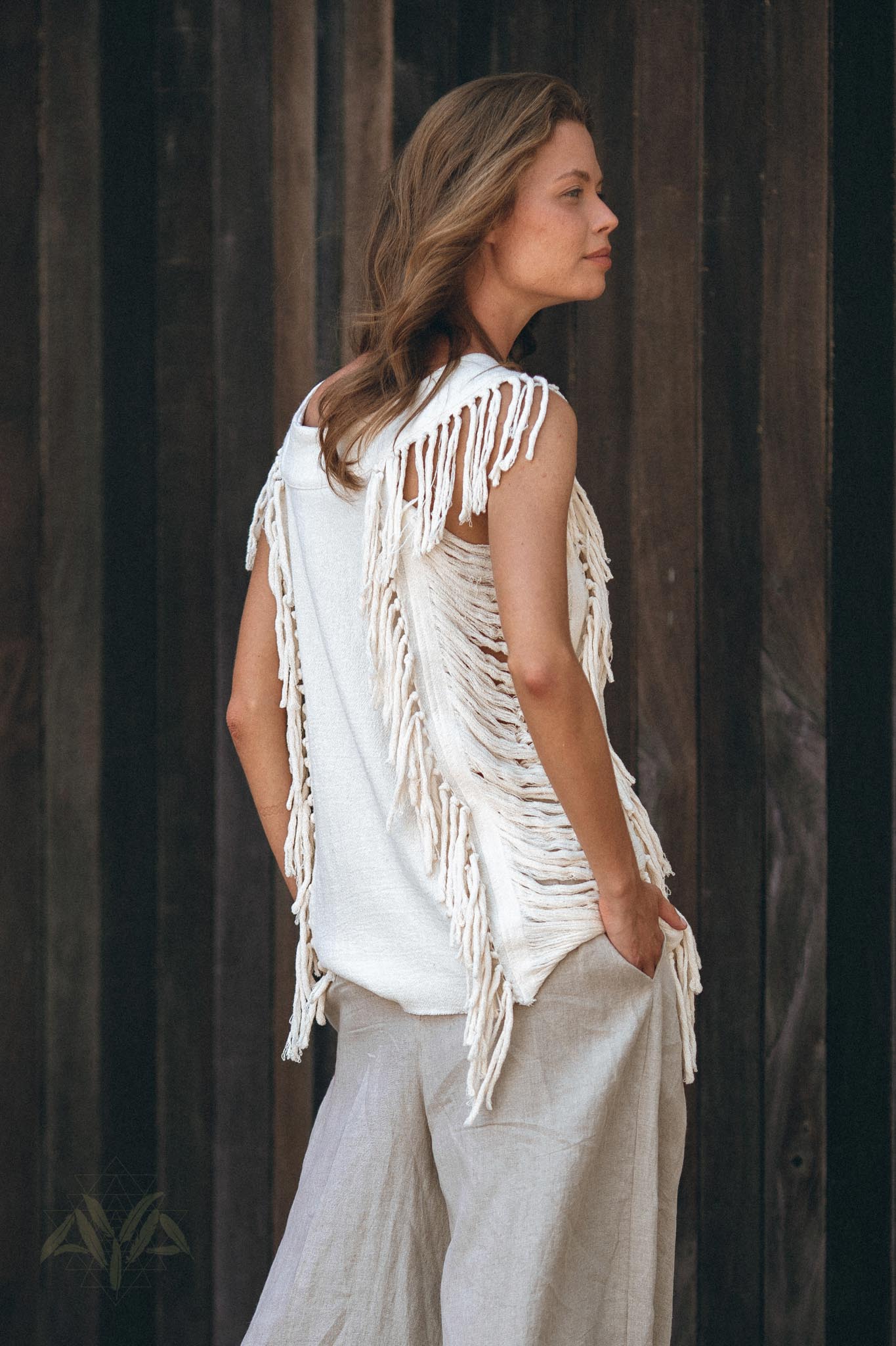 Off - White Bohemian Top with Tassels Sides - AYA Sacred Wear