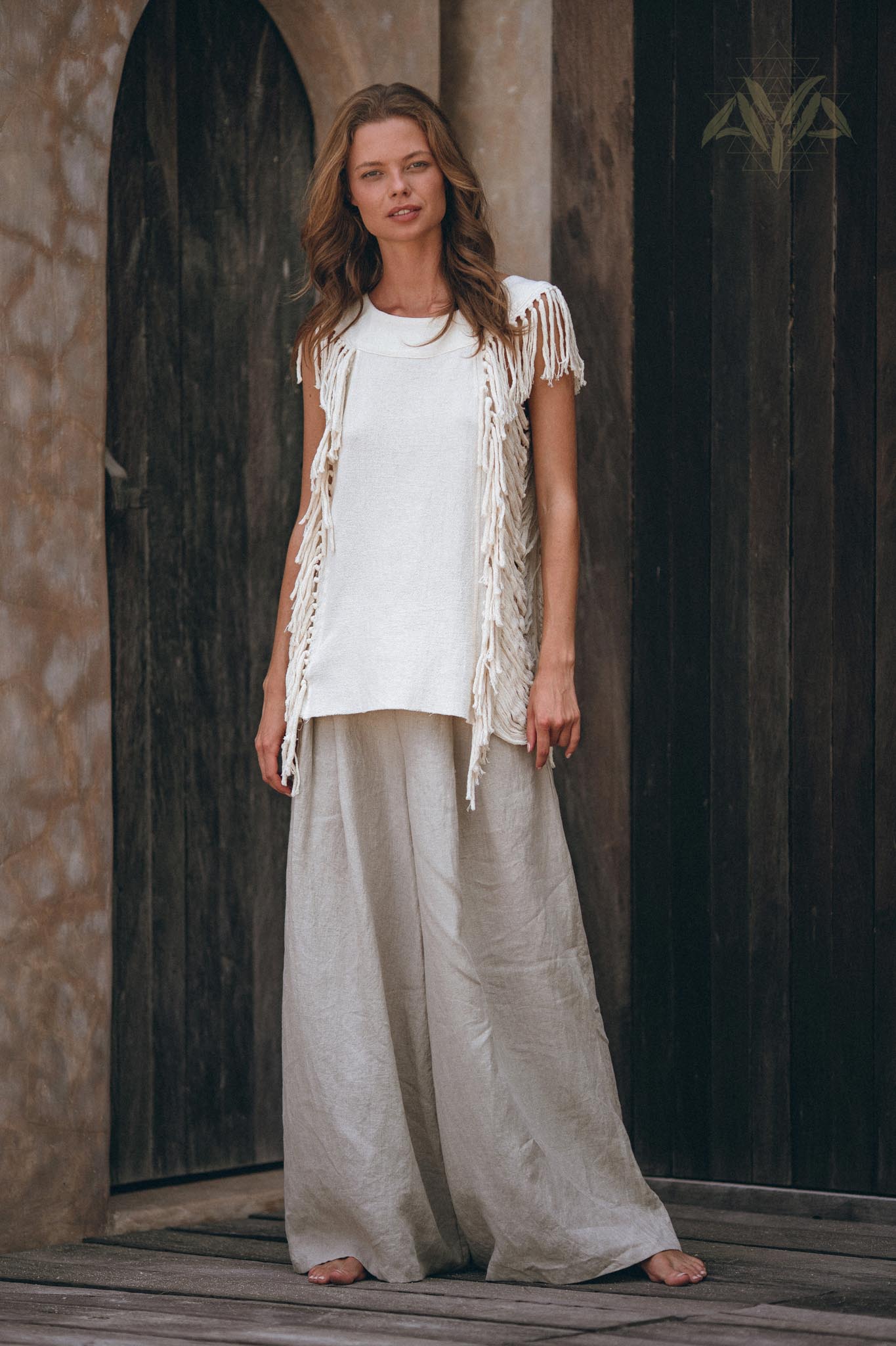 Off - White Bohemian Top with Tassels Sides - AYA Sacred Wear