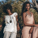 Off - White Bohemian Top with Tassels Sides - AYA Sacred Wear