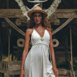 Off - White Boho Beach Wedding Dress • Bohemian Homespun Cotton Dress - AYA Sacred Wear