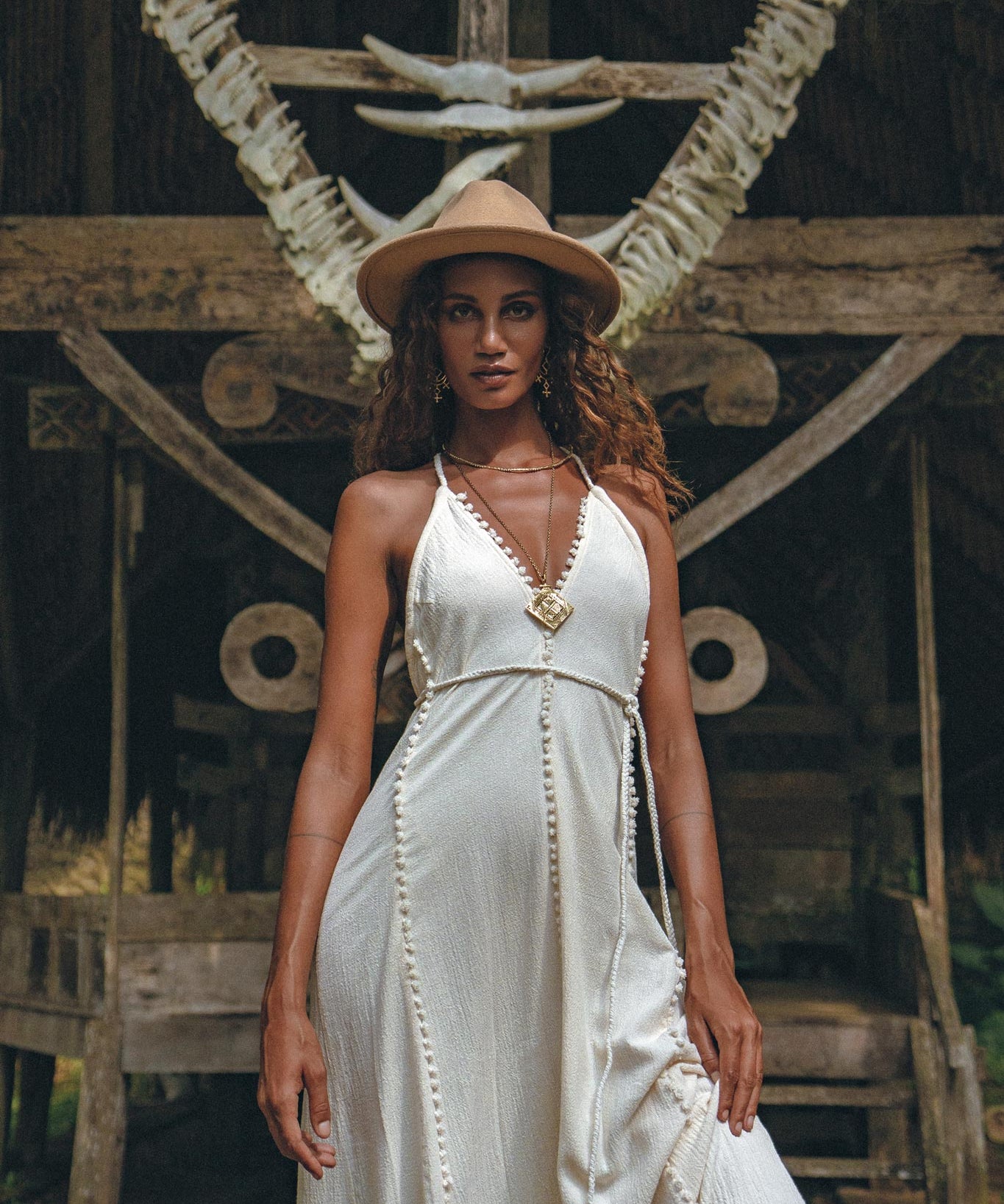 Off - White Boho Beach Wedding Dress • Bohemian Homespun Cotton Dress - AYA Sacred Wear