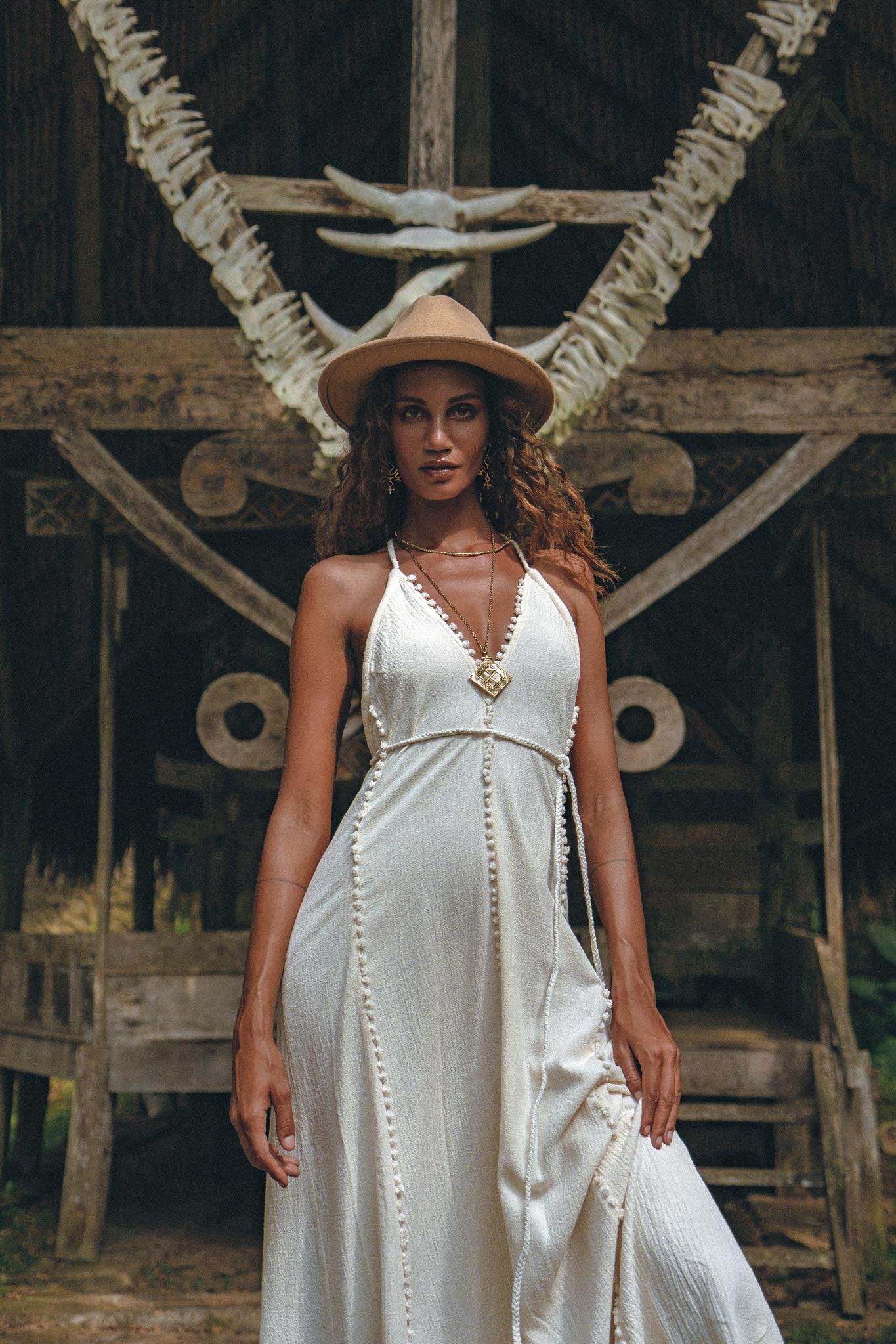 Off - White Boho Beach Wedding Dress • Bohemian Homespun Cotton Dress - AYA Sacred Wear