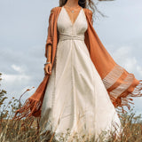 Off - White Boho Beach Wedding Dress • Bohemian Homespun Cotton Dress - AYA Sacred Wear