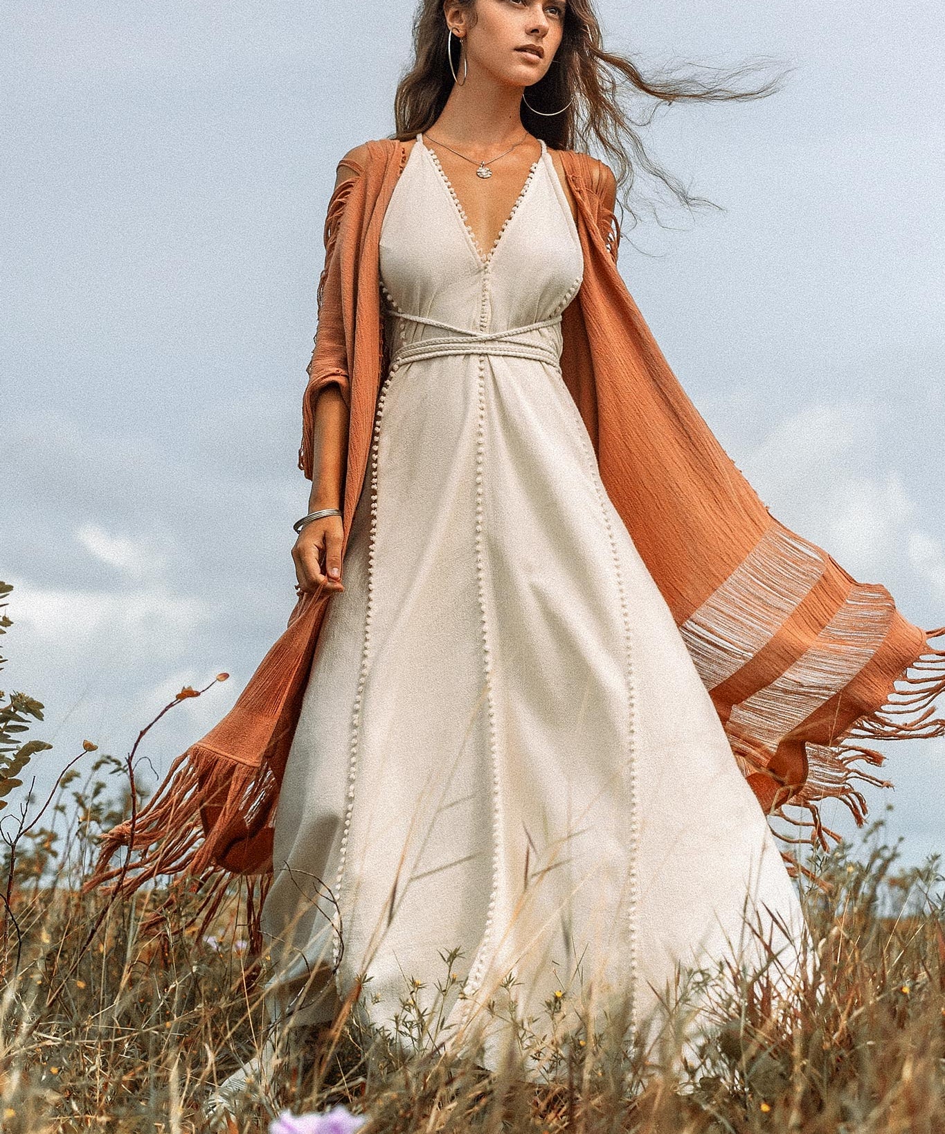 Off - White Boho Beach Wedding Dress • Bohemian Homespun Cotton Dress - AYA Sacred Wear
