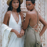 Off - White Boho Beach Wedding Dress • Bohemian Homespun Cotton Dress - AYA Sacred Wear