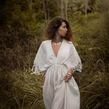 Off - White Boho Dress • Boho Goddess Dress • Maxi Bridesmaid Dress - AYA Sacred Wear