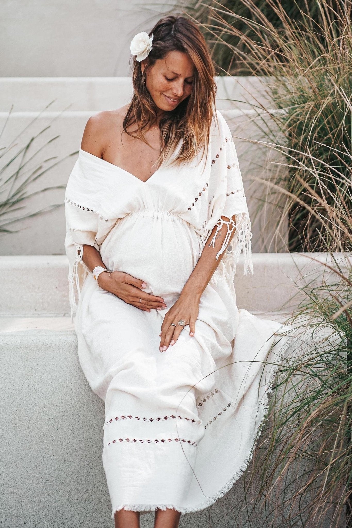 Off-White Boho Dress • Boho Goddess Dress • Maxi Bridesmaid Dress - AYA Sacred Wear
