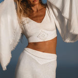 Off White Boho Linen Set, Embroidered Indian Top, Maxi Skirt, Handmade Summer Festival Outfit - AYA Sacred Wear