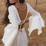Off White Boho Linen Set, Embroidered Indian Top, Maxi Skirt, Handmade Summer Festival Outfit - AYA Sacred Wear