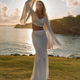 Off White Boho Linen Set, Embroidered Indian Top, Maxi Skirt, Handmade Summer Festival Outfit - AYA Sacred Wear
