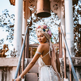 Off - White Boho Open Back Simple Wedding Dress with Hand Loomed Tassels - AYA Sacred Wear
