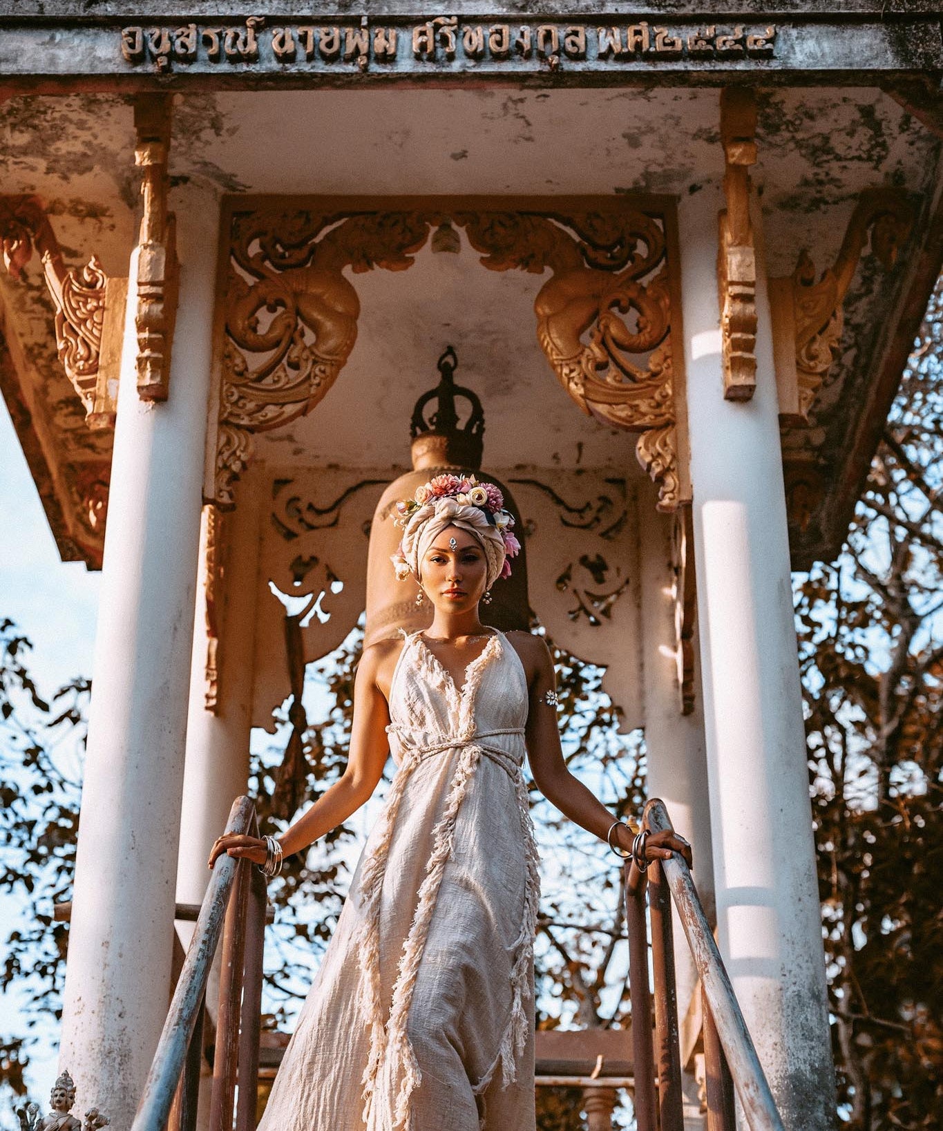 Off - White Boho Open Back Simple Wedding Dress with Hand Loomed Tassels - AYA Sacred Wear
