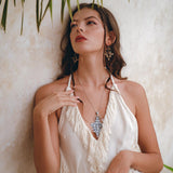 Off - White Boho Open Back Simple Wedding Dress with Hand Loomed Tassels - AYA Sacred Wear