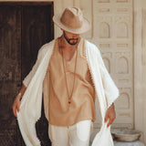 White Raw Cotton Minimalist Poncho for Men poncho with knots 