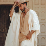 White Raw Cotton Minimalist Poncho for Men by AYA Sacred Wear