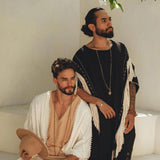 White Raw Cotton Minimalist Poncho for Men by AYA Sacred Wear