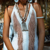 Off - White Boho Tribal Bohemian Dress Entirely Handmade - AYA Sacred Wear