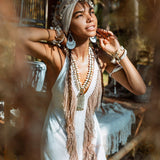 Off - White Boho Tribal Bohemian Dress Entirely Handmade - AYA Sacred Wear