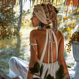Off - White Boho Tribal Bohemian Dress Entirely Handmade - AYA Sacred Wear