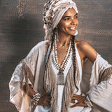 Off - White Boho Tribal Bohemian Dress Entirely Handmade - AYA Sacred Wear