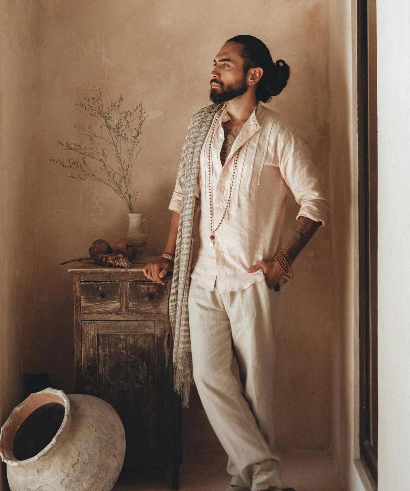 Off - White Classic Linen Pants for Men - AYA Sacred Wear