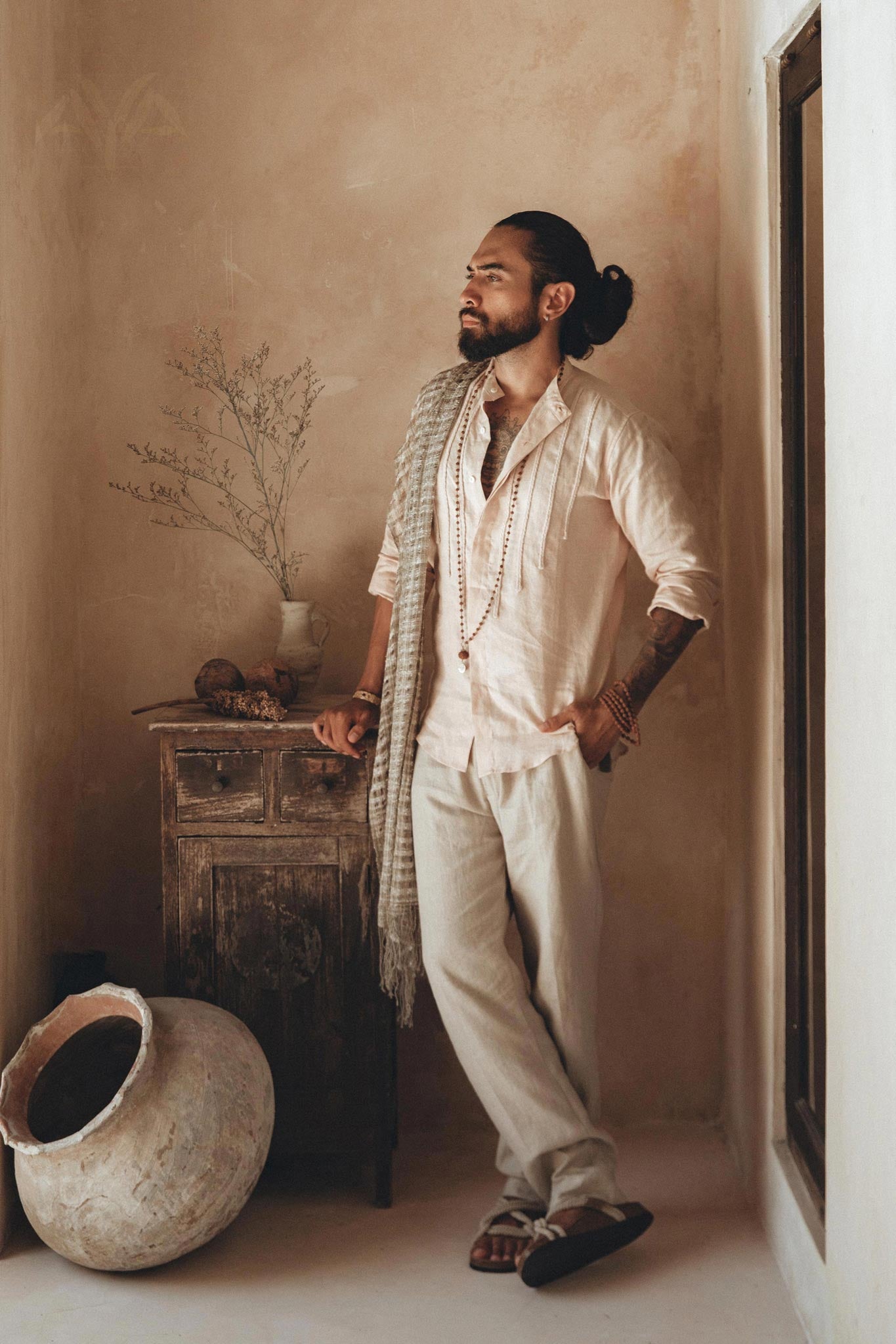 Off - White Classic Linen Pants for Men - AYA Sacred Wear