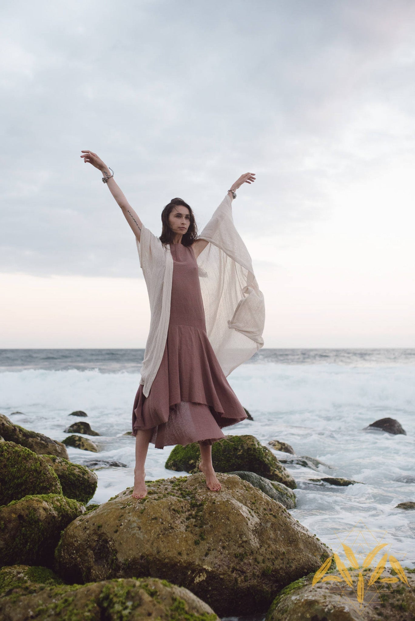 Off - White Cotton Boho Kimono Cover - up • Bridal Cape • Poncho Robe - AYA Sacred Wear
