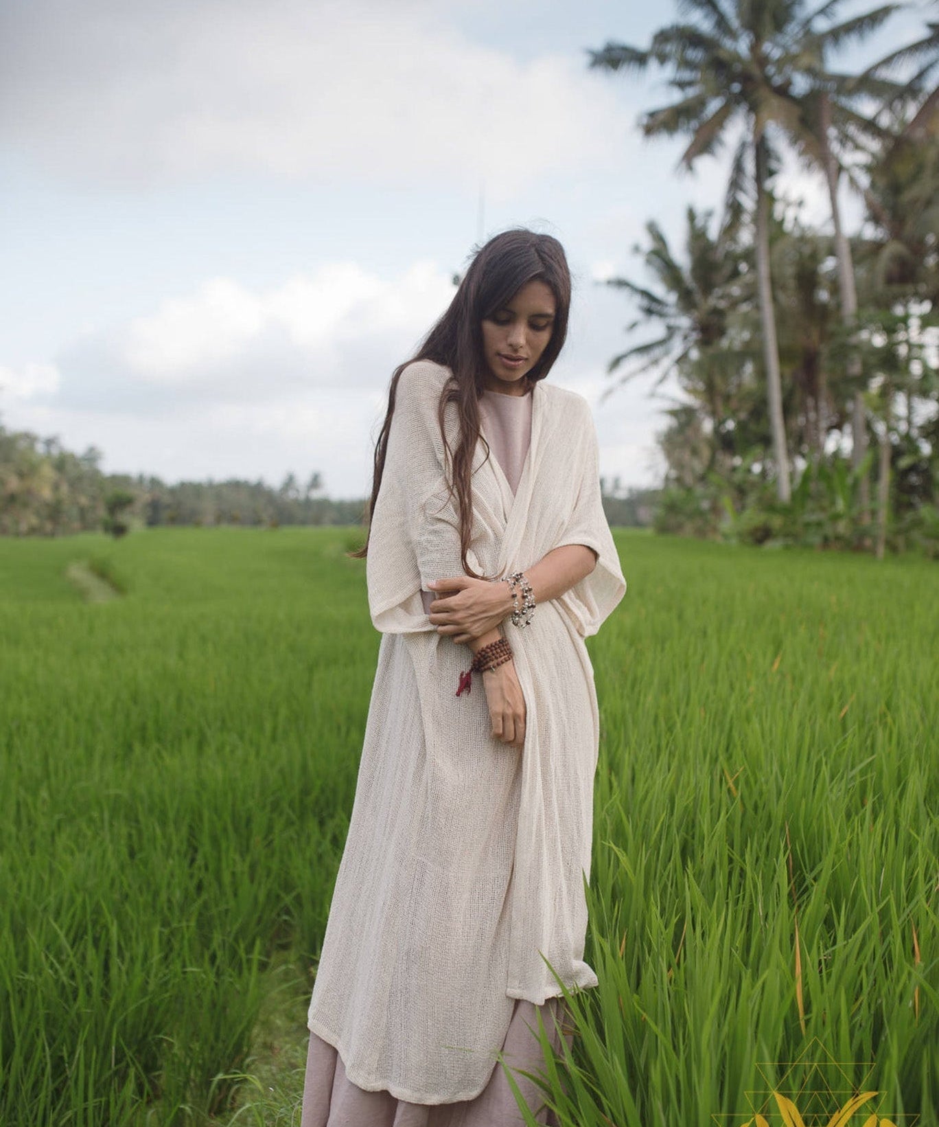 Off - White Cotton Boho Kimono Cover - up • Bridal Cape • Poncho Robe - AYA Sacred Wear